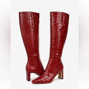 Sam Edelman Sylvia Red Croc-Embossed Heeled Boots